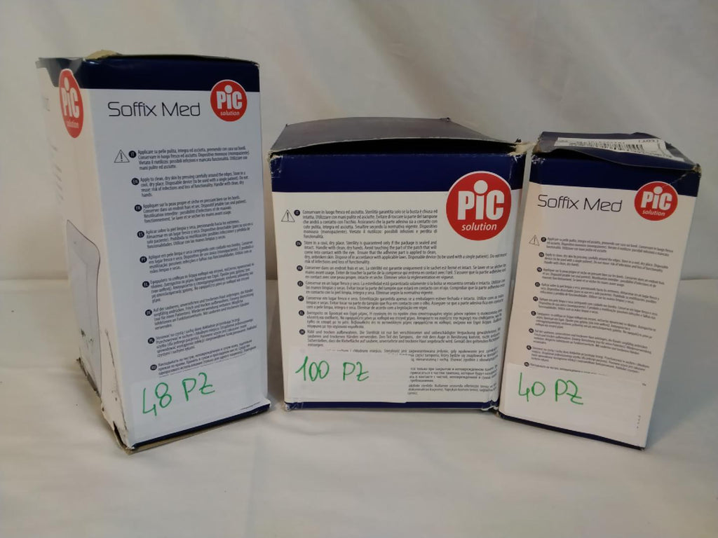 PIC Solution Combo Medicazioni Soffix Med + Optisoft Comfort | 188 Pezzi Totali&nbsp;  48 Soffix Med 15×10 cm• 100 Optisoft Comfort 95×65 mm per medicazione oculare  • 40 Soffix Med 10×8 cm