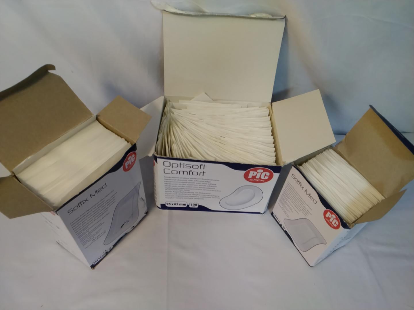 PIC Solution Combo Medicazioni Soffix Med + Optisoft Comfort | 188 Pezzi Totali&nbsp;  48 Soffix Med 15×10 cm• 100 Optisoft Comfort 95×65 mm per medicazione oculare  • 40 Soffix Med 10×8 cm
