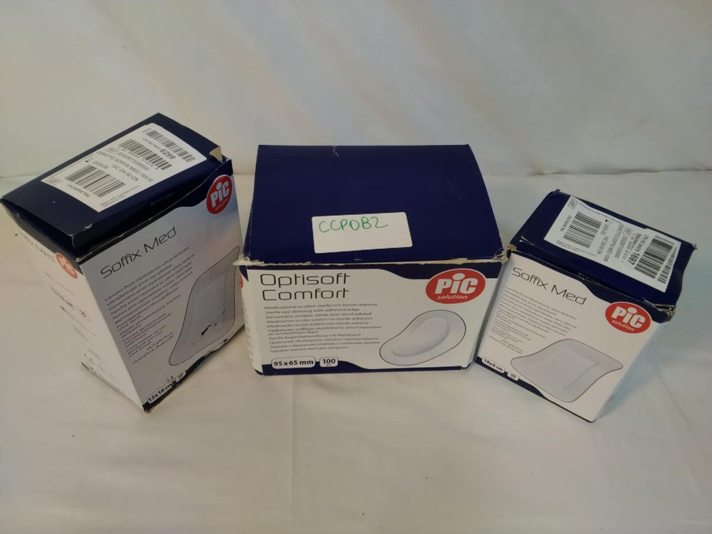 PIC Solution Combo Medicazioni Soffix Med + Optisoft Comfort | 188 Pezzi Totali&nbsp;  48 Soffix Med 15×10 cm• 100 Optisoft Comfort 95×65 mm per medicazione oculare  • 40 Soffix Med 10×8 cm