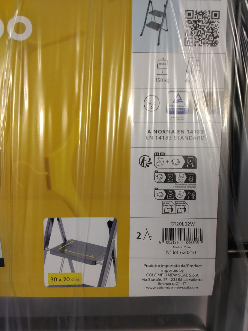 Colombo Stabilo G120L02W Sgabello Scaletta in Acciaio 2 Gradini 150 kg Altezza 46 cm | Nuovo