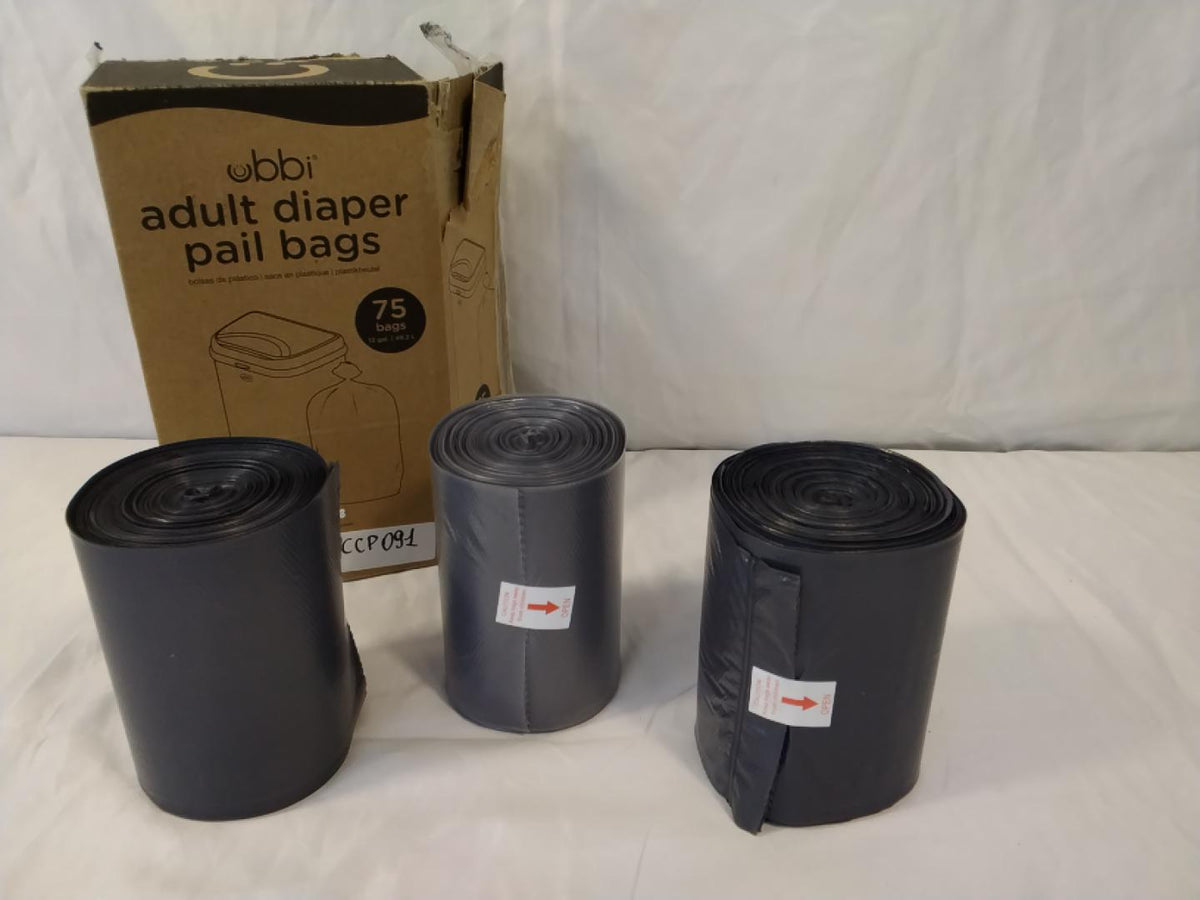Ubbi Adult Diaper Pail Bags Value Pack 75 Sacchetti 49,2 L per Pattumiera Pannolini | Nuovi