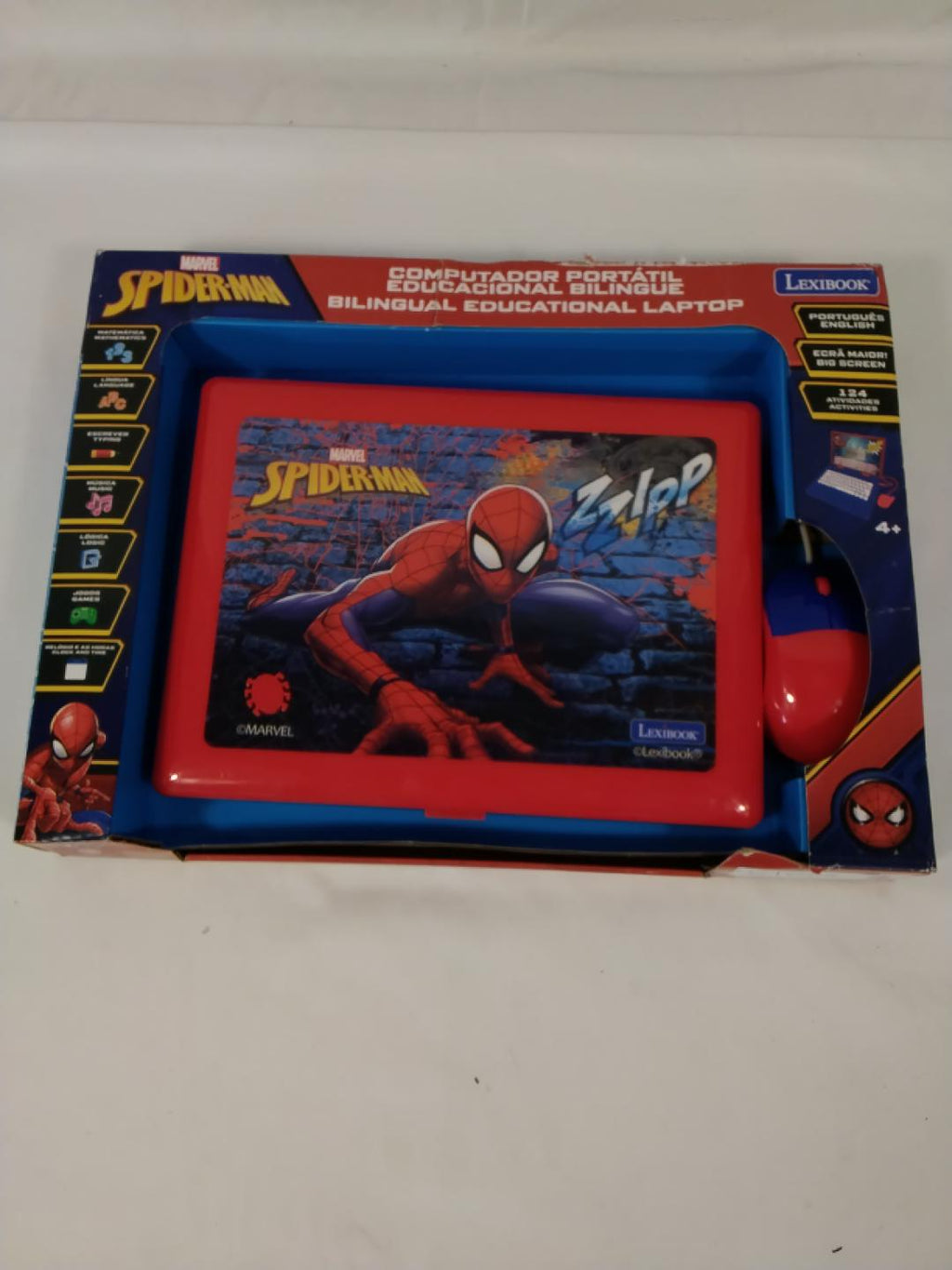 LEXIBOOK MARVEL SPIDER-MAN COMPUTER PORTATILE EDUCATIVO BILINGUE PORTOGHESE/INGLESE, 124 ATTIVITÀ, SCHERMO LCD, TASTIERA E MOUSE, 4+ ANNI, NUOVO
