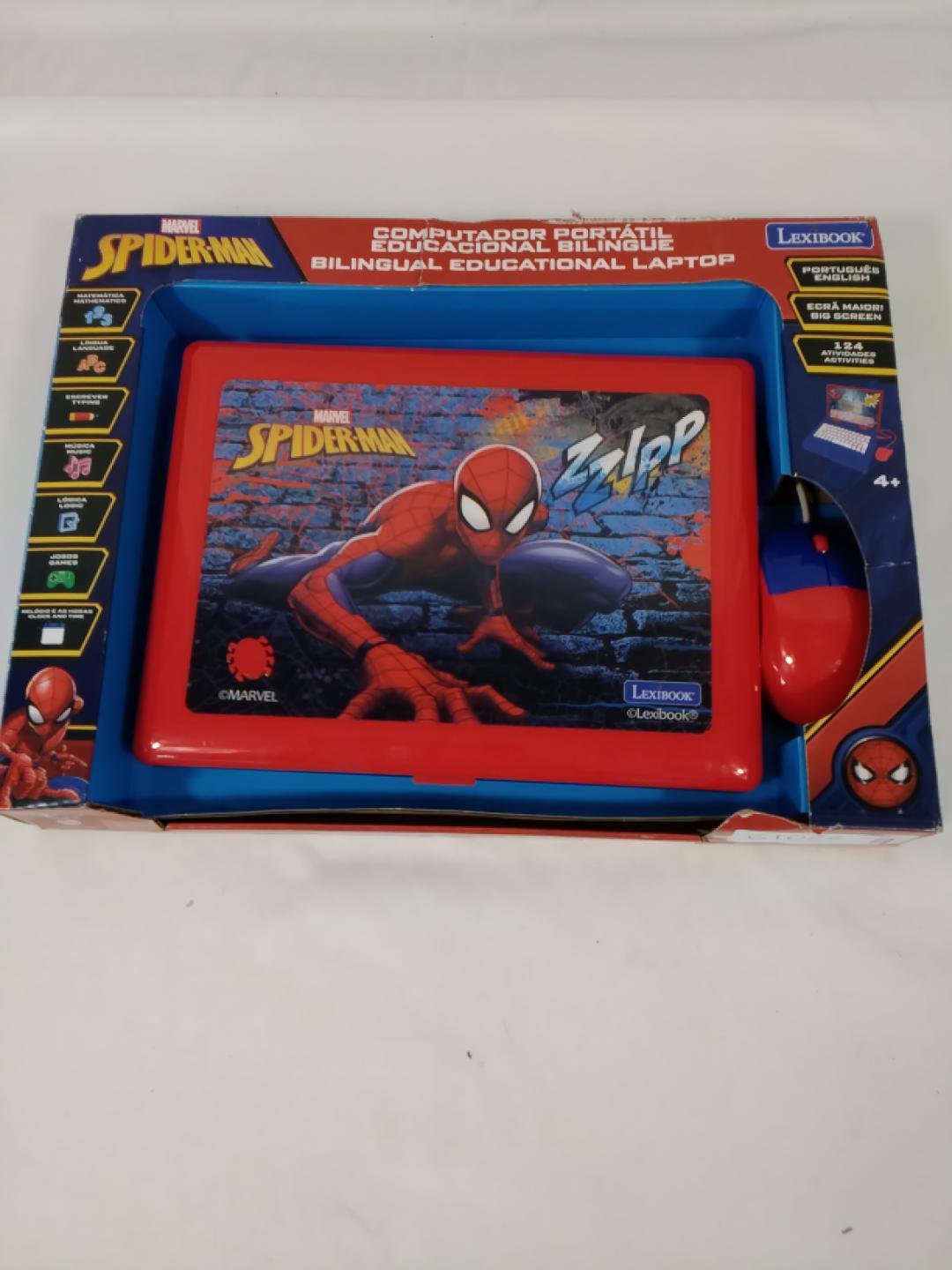 LEXIBOOK MARVEL SPIDER-MAN COMPUTER PORTATILE EDUCATIVO BILINGUE PORTOGHESE/INGLESE, 124 ATTIVITÀ, SCHERMO LCD, TASTIERA E MOUSE, 4+ ANNI, NUOVO