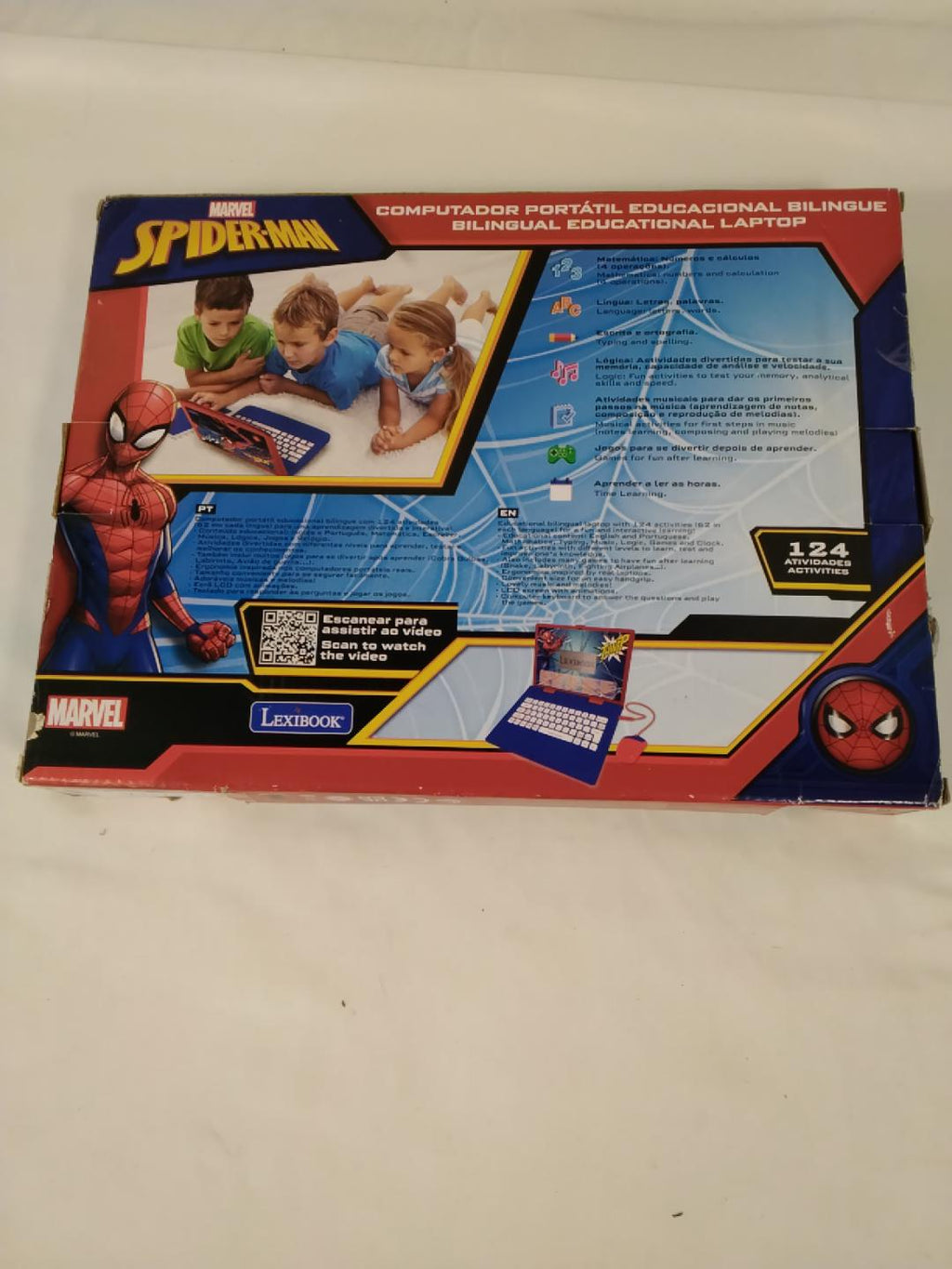 LEXIBOOK MARVEL SPIDER-MAN COMPUTER PORTATILE EDUCATIVO BILINGUE PORTOGHESE/INGLESE, 124 ATTIVITÀ, SCHERMO LCD, TASTIERA E MOUSE, 4+ ANNI, NUOVO