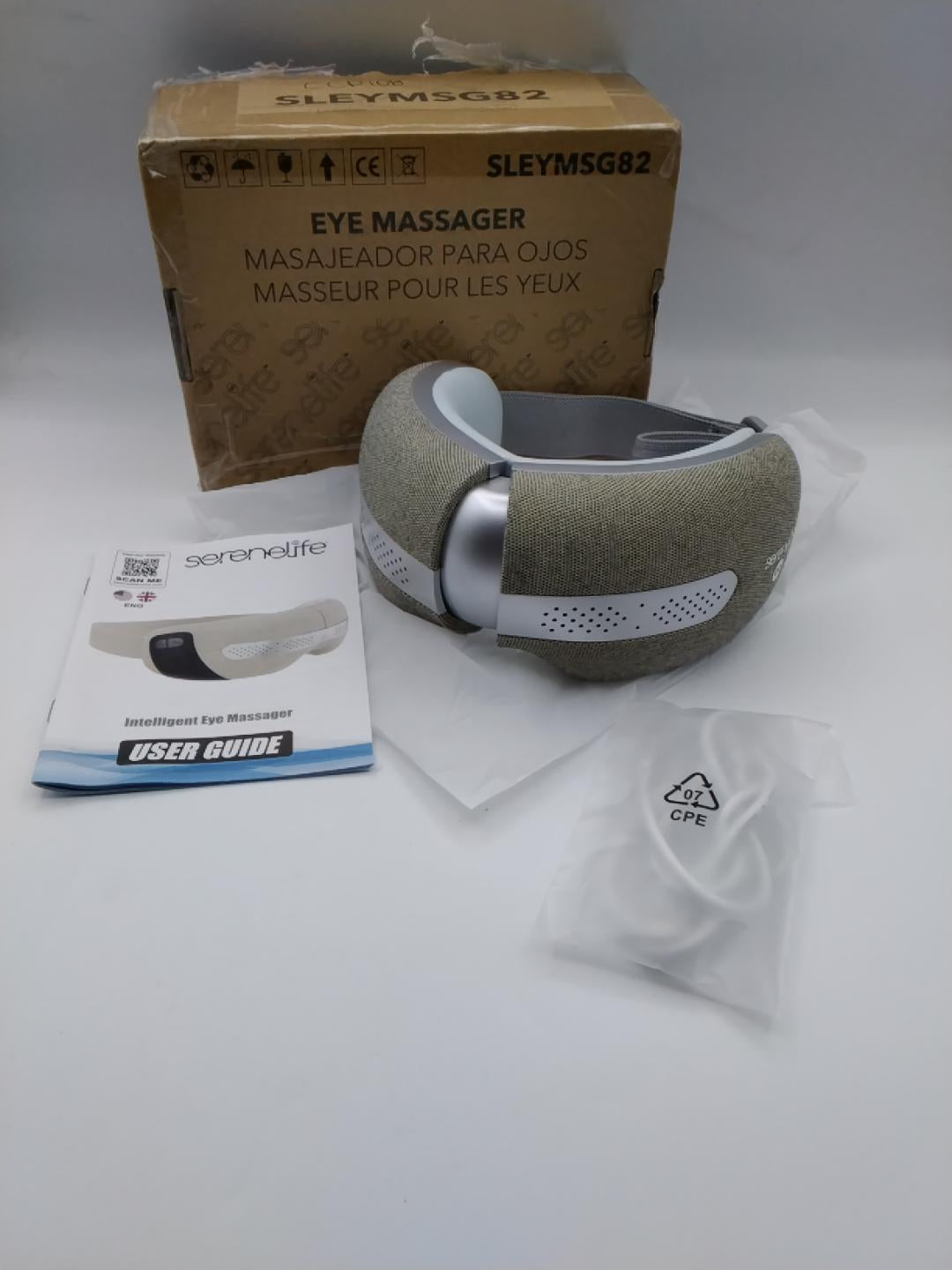 SERENELIFE SLEYMSG82 Massaggiatore Occhi Intelligente con Calore, Freddo, Compressione Aria, Vibrazione, Bluetooth, Batteria Ricaricabile, Pieghevole, Beige Nuovo