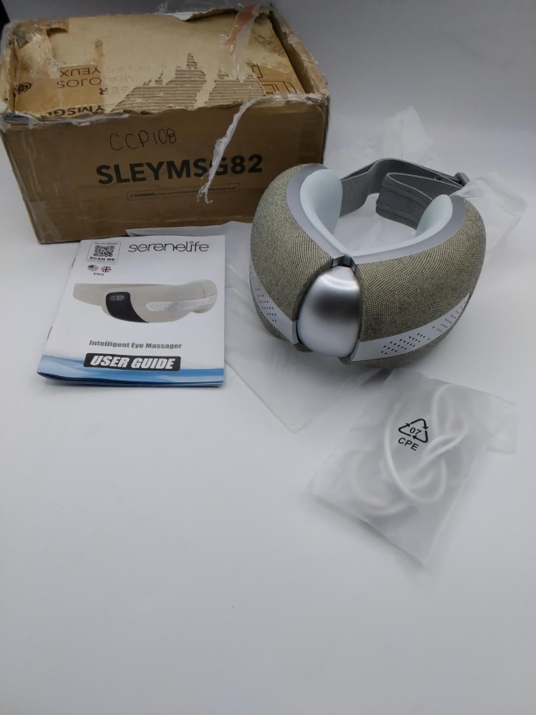 SERENELIFE SLEYMSG82 Massaggiatore Occhi Intelligente con Calore, Freddo, Compressione Aria, Vibrazione, Bluetooth, Batteria Ricaricabile, Pieghevole, Beige Nuovo