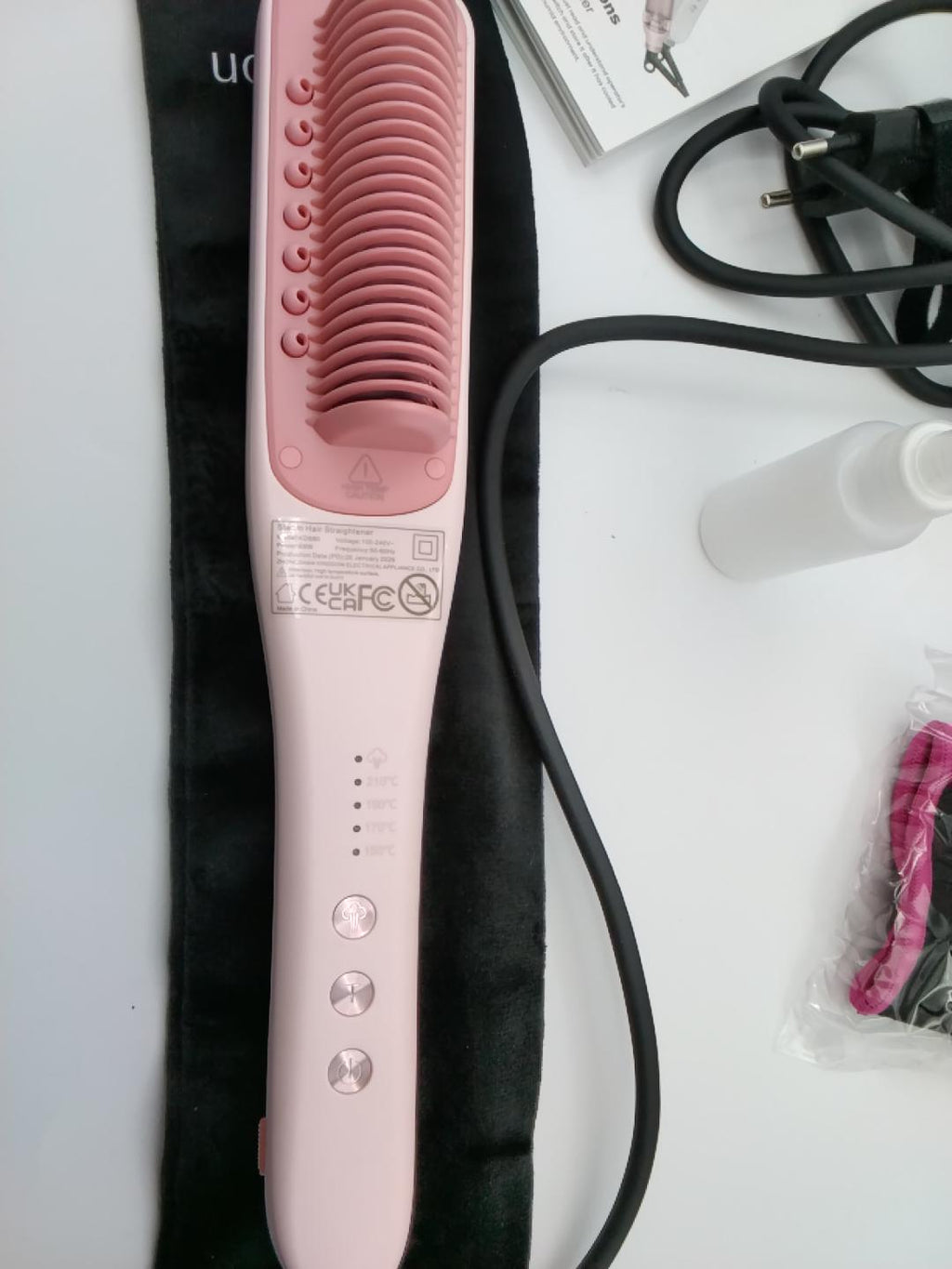 💇‍♀️ARASYLEON SPAZZOLA LISCIANTE A VAPORE ROSA, 4 LIVELLI DI TEMPERATURA 150-210°C, RISCALDAMENTO RAPIDO 30 SEC, PIASTRE IN CERAMICA, HYDRO-INFUSION, AUTOSPEGNIMENTO 30 MIN, GUANTI, SPAZZOLA E BORSA, NUOVA