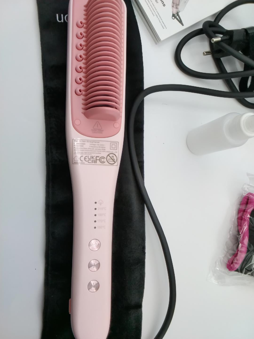 💇‍♀️ARASYLEON SPAZZOLA LISCIANTE A VAPORE ROSA, 4 LIVELLI DI TEMPERATURA 150-210°C, RISCALDAMENTO RAPIDO 30 SEC, PIASTRE IN CERAMICA, HYDRO-INFUSION, AUTOSPEGNIMENTO 30 MIN, GUANTI, SPAZZOLA E BORSA, NUOVA