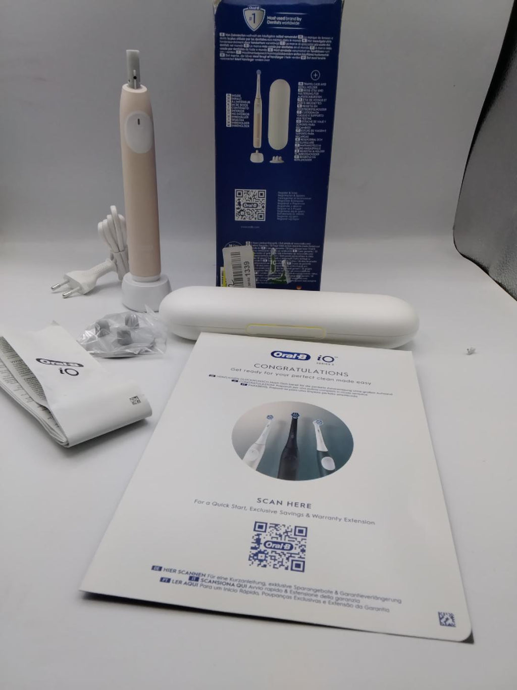 🦷ORAL-B iO SERIES 2 CLEAN &amp; CARE, SPAZZOLINO ELETTRICO RICARICABILE, 3 MODALITÀ, SENSORE DI PRESSIONE, TECNOLOGIA iO, TESTINA ROTONDA, CUSTODIA DA VIAGGIO, BIANCO/CREMA, NUOVO