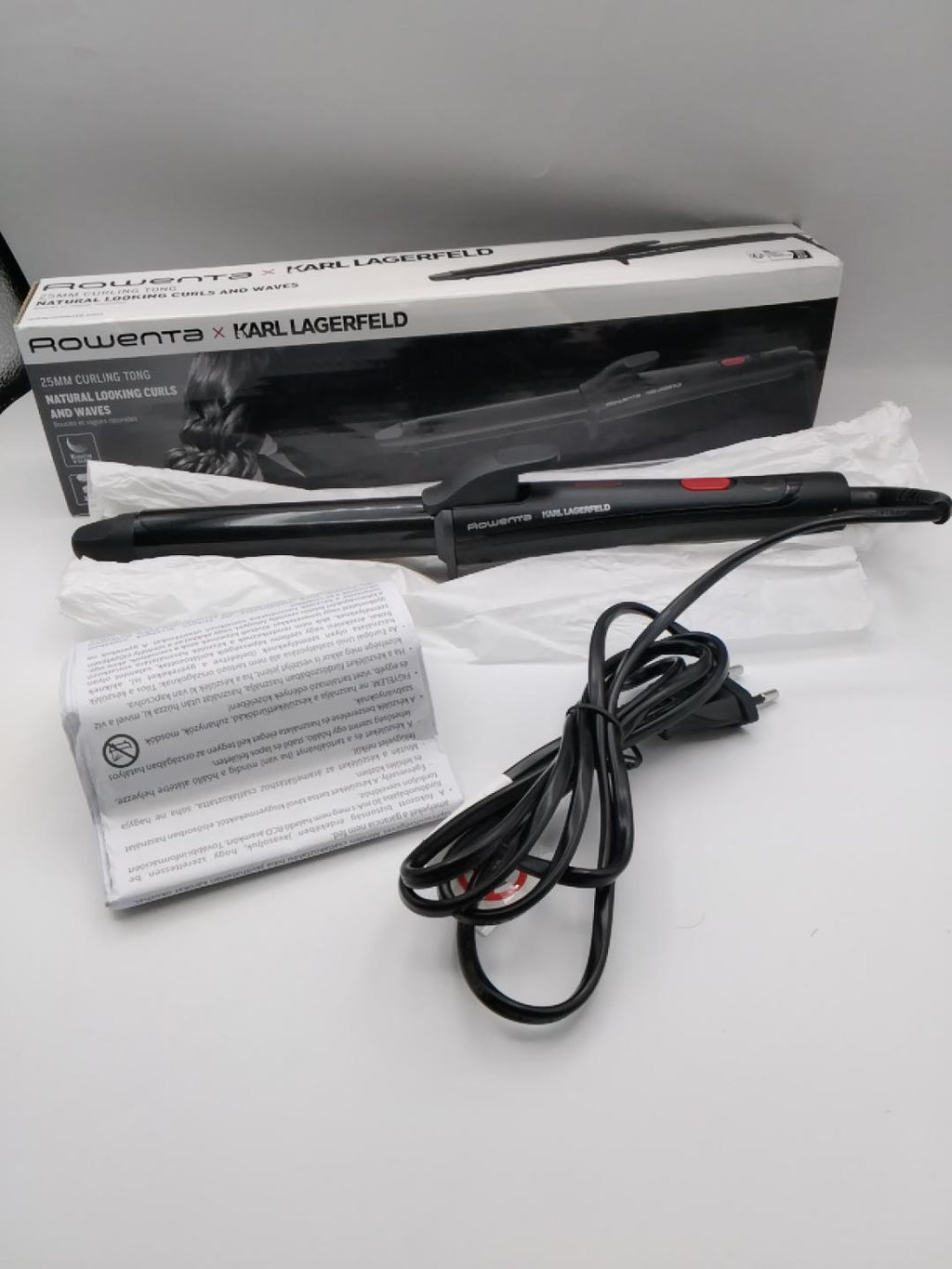 💇‍♀️ ROWENTA X KARL LAGERFELD CF321LF0, ARRICCIACAPELLI 25 MM, KERATIN &amp; GLOW, CERAMICA E TOURMALINA, 200°C, RISCALDAMENTO RAPIDO, PUNTA FREDDA, CAVO 360°, NERO/ROSSO, NUOVA