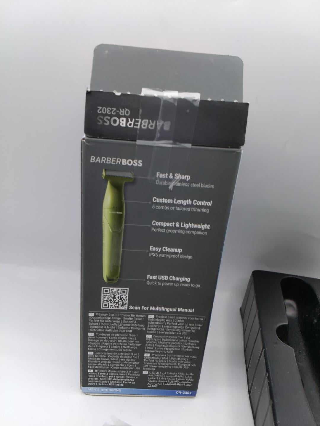✂️BARBERBOSS QR-2302 PRECISION 3-IN-1 MEN’S TRIMMER, RIFINITORE BARBA/CAPELLI/CORPO, TESTINA NASO E ORECCHIE, 5 PETTINI 1-7 MM, IMPERMEABILE IPX6, RICARICA USB, 90 MIN AUTONOMIA, VERDE, NUOVO