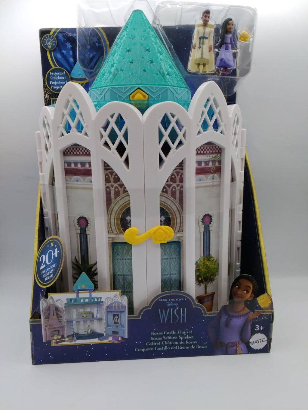🏰MATTEL DISNEY WISH ROSAS CASTLE PLAYSET, CASTELLO DI ROSAS, 20+ PEZZI, 2 BAMBOLE, 1 PERSONAGGIO, 21 ACCESSORI, PROIETTORE, 5 AREE DI GIOCO, 3+ ANNI, NUOVO