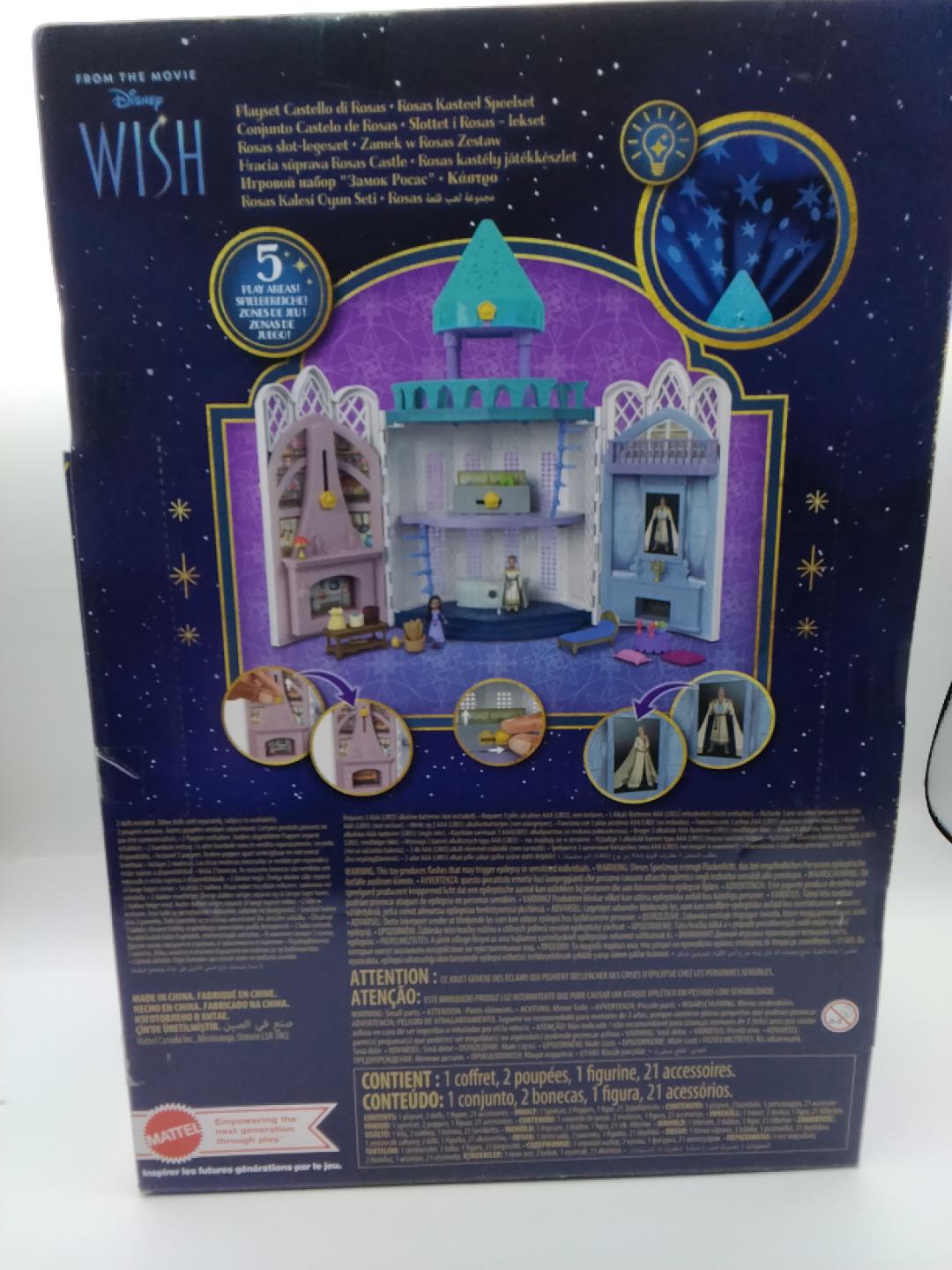 🏰MATTEL DISNEY WISH ROSAS CASTLE PLAYSET, CASTELLO DI ROSAS, 20+ PEZZI, 2 BAMBOLE, 1 PERSONAGGIO, 21 ACCESSORI, PROIETTORE, 5 AREE DI GIOCO, 3+ ANNI, NUOVO