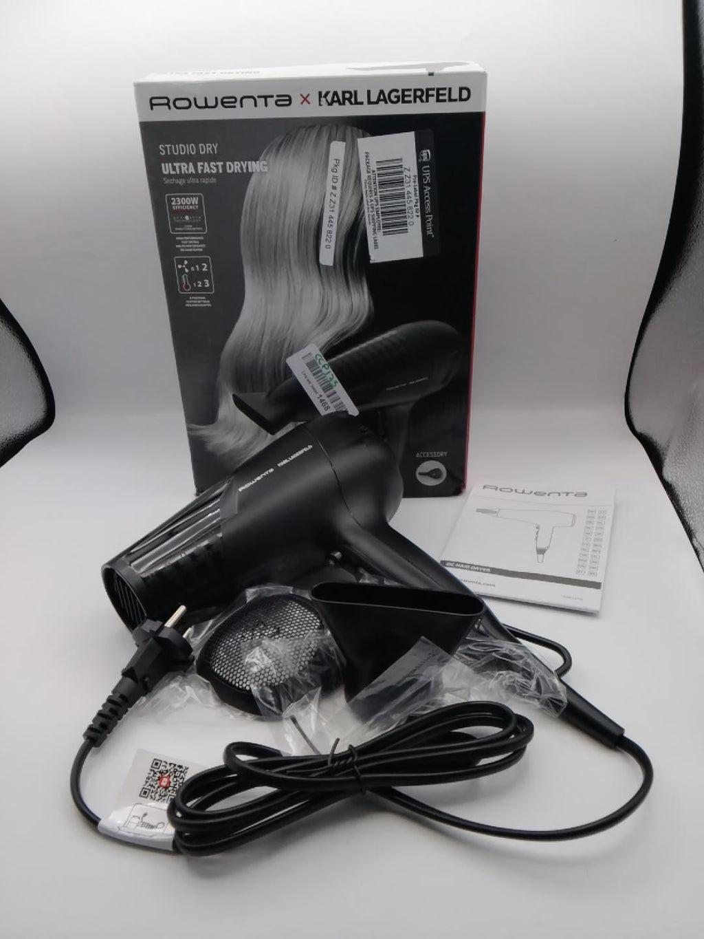 💇‍♀️ROWENTA X KARL LAGERFELD STUDIO DRY CV581LF0, ASCIUGACAPELLI 2300W, 2 VELOCITÀ, 3 TEMPERATURE, THERMO CONTROL, CONCENTRATORE, NERO, NUOVO