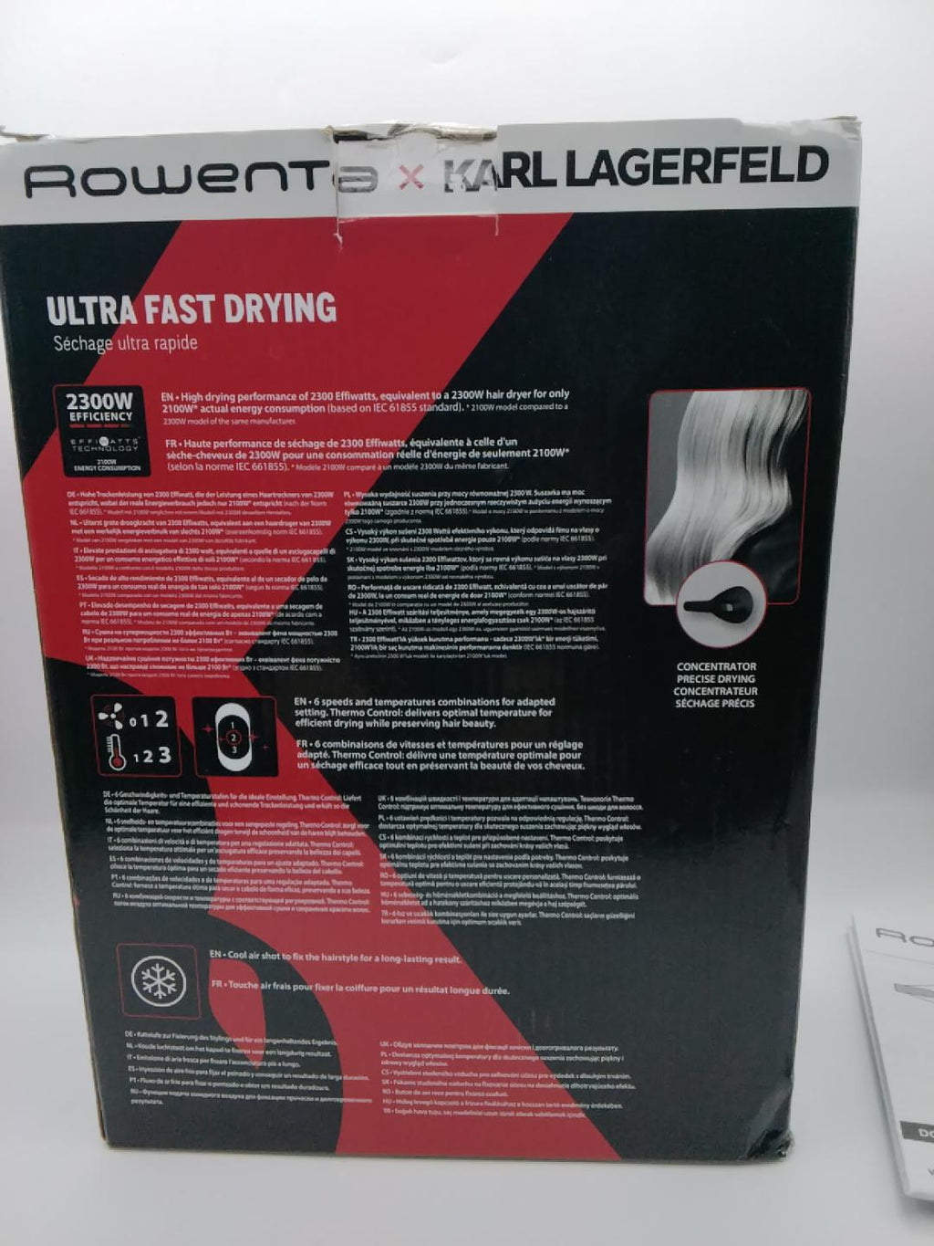 💇‍♀️ROWENTA X KARL LAGERFELD STUDIO DRY CV581LF0, ASCIUGACAPELLI 2300W, 2 VELOCITÀ, 3 TEMPERATURE, THERMO CONTROL, CONCENTRATORE, NERO, NUOVO