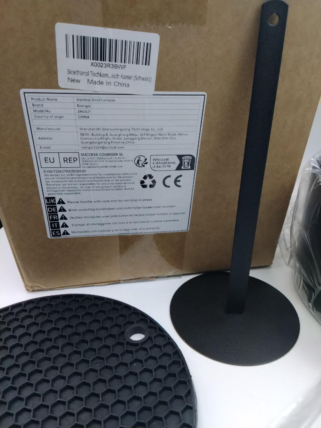 🔥 RISINGER ZMJ01, CAMINO DA TAVOLO A BIOETANOLO, NERO, ACCIAIO INOX, NUOVO