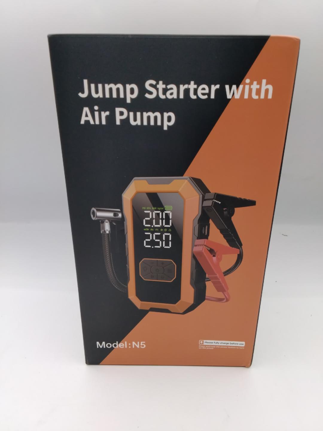 🔋 JUMP STARTER N5 CON COMPRESSORE D'ARIA, AVVIATORE AUTO, POMPA PORTATILE, 150 PSI, USB, LED, NUOVO