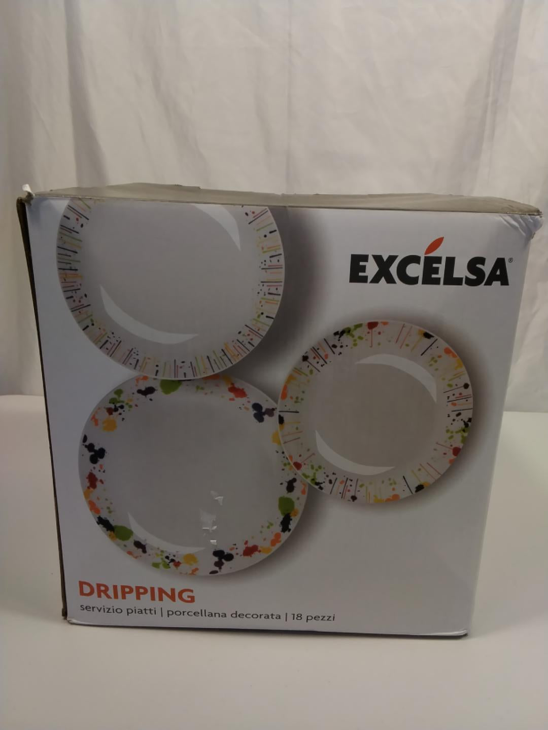 🍽️ EXCELSA DRIPPING, SERVIZIO PIATTI IN PORCELLANA, 18 PEZZI, MULTICOLORE, NUOVO