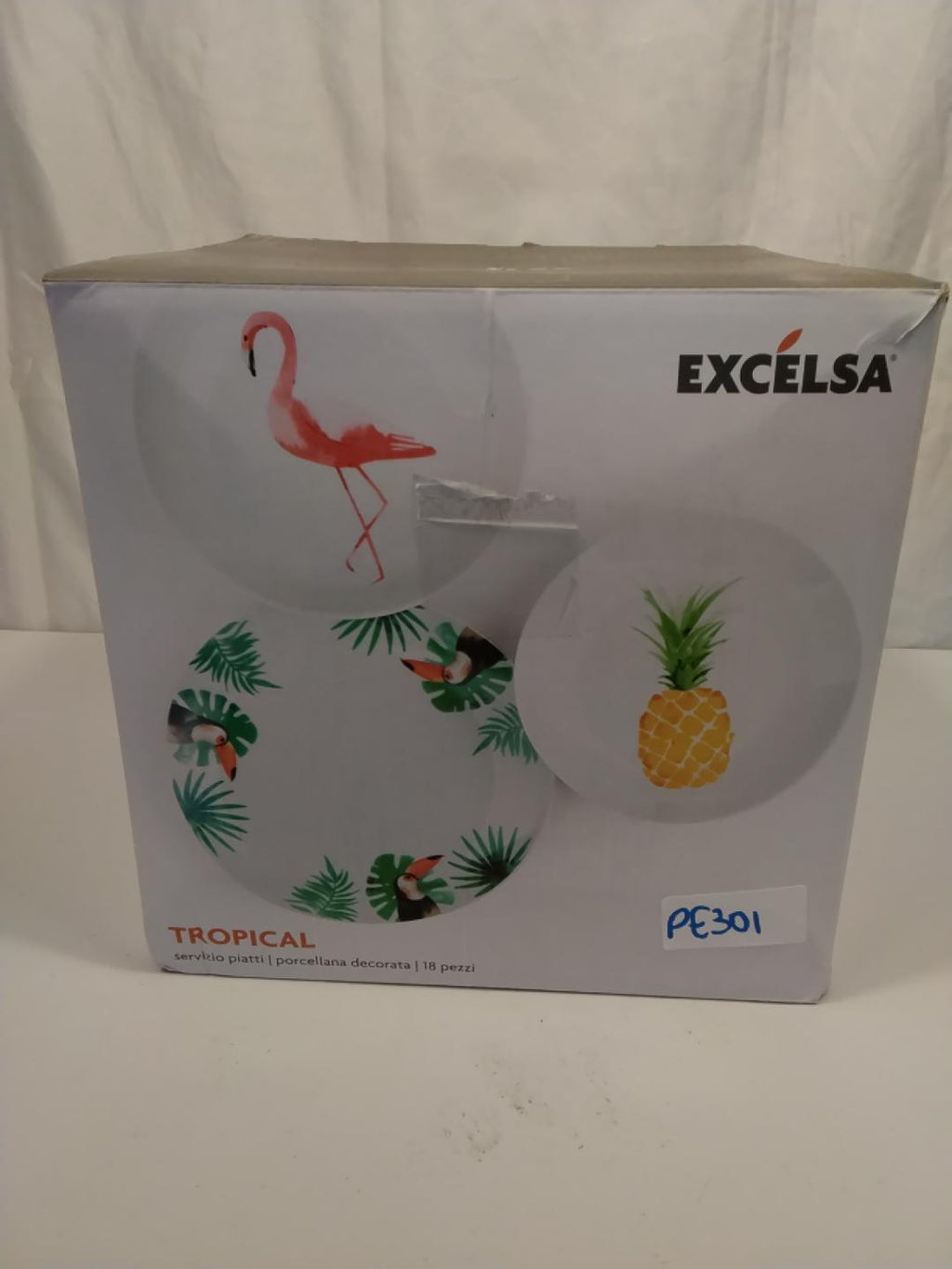🍍 EXCELSA TROPICAL, SERVIZIO PIATTI IN PORCELLANA, 18 PEZZI, 6 PERSONE, NUOVO