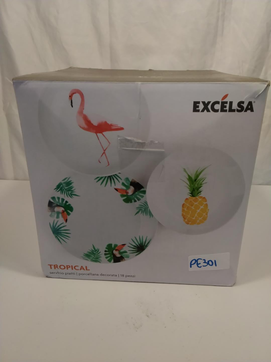 🍍 EXCELSA TROPICAL, SERVIZIO PIATTI IN PORCELLANA, 18 PEZZI, 6 PERSONE, NUOVO