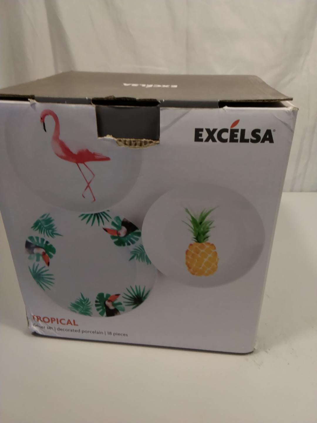 🍍 EXCELSA TROPICAL, SERVIZIO PIATTI IN PORCELLANA, 18 PEZZI, 6 PERSONE, NUOVO