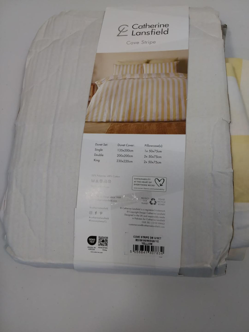 🛏️ CATHERINE LANSFIELD COVE STRIPE, COPRIPIUMINO REVERSIBILE MATRIMONIALE 200×200 CM, 2 FEDERE 50×75 CM, GIALLO, NUOVO