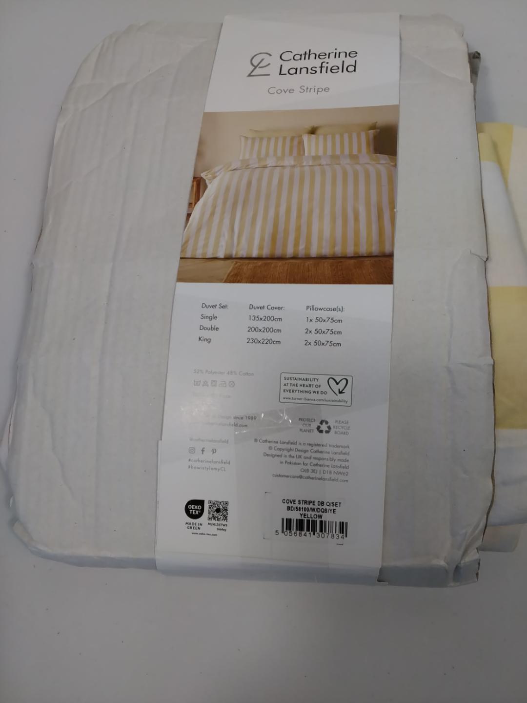 🛏️ CATHERINE LANSFIELD COVE STRIPE, COPRIPIUMINO REVERSIBILE MATRIMONIALE 200×200 CM, 2 FEDERE 50×75 CM, GIALLO, NUOVO