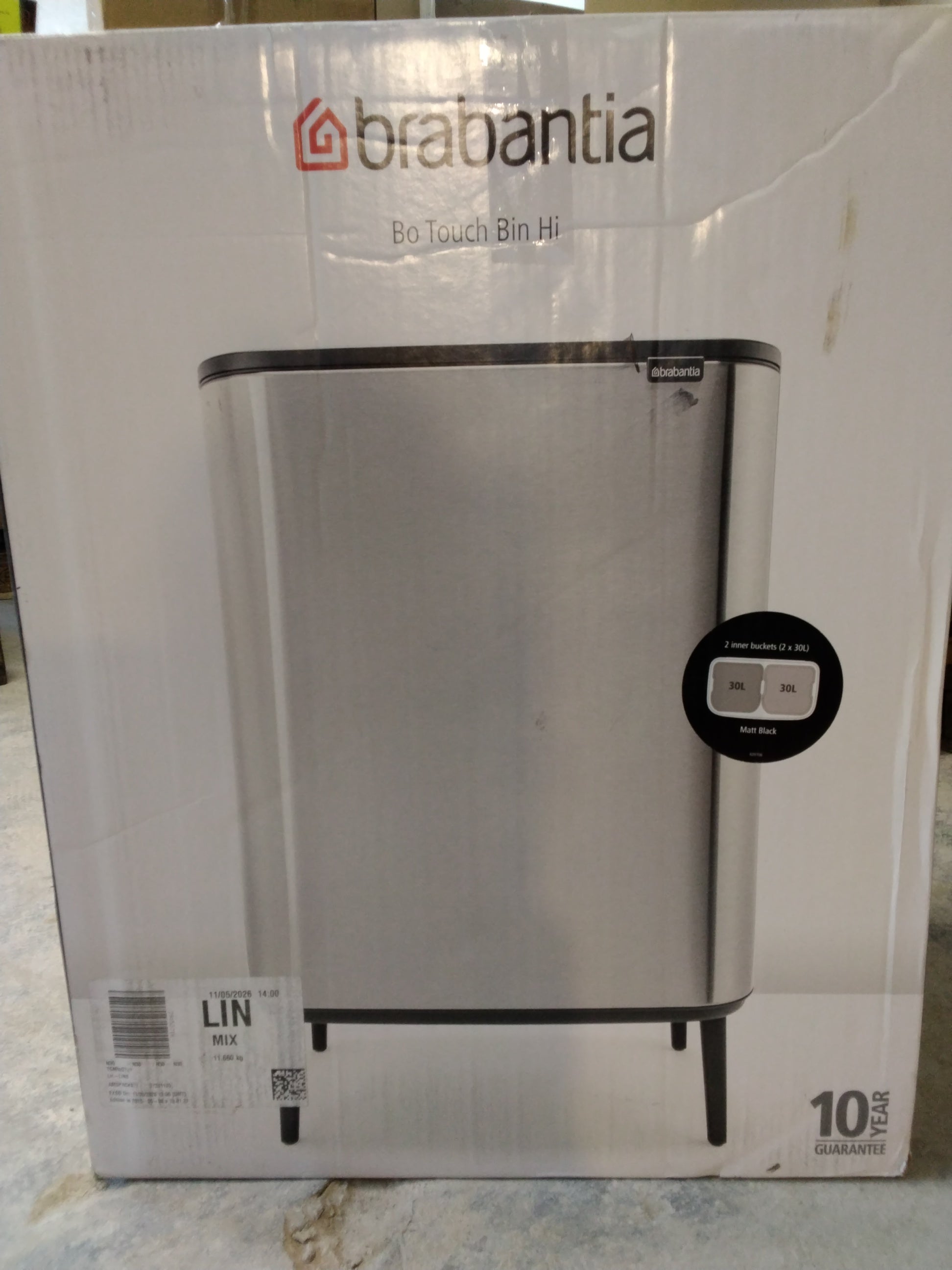 Brabantia Bo Touch Bin Hi 2 x 30L Pattumiera Differenziata Soft Touch | Nero Opaco.